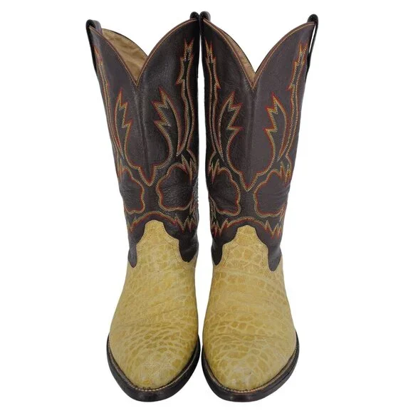 Bull Rider Men 9.5 Unique Color Golden Yellow Brown Leather Cowboy Western Boots - Picture 5 of 16